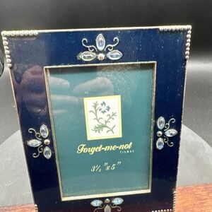 Vintage Forget Me Not Blue Jeweled Frame 3.5x5 Boho Coastal Coconut Girl EUC